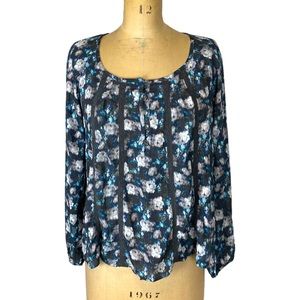 NSR Watercolour Floral Crochet Detail Peasant Blouse Size M